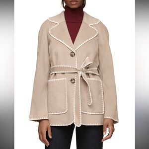 NEW BAGATELLE COLLECTION Belted Coat With Contrast Whipstitch Trim Women's Sz M